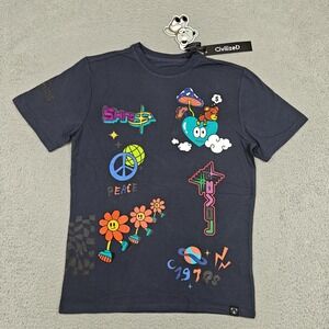 CivilizeD Shirt Mens Medium Gray Love Peace Flowers Graphic Embroidered Tee New